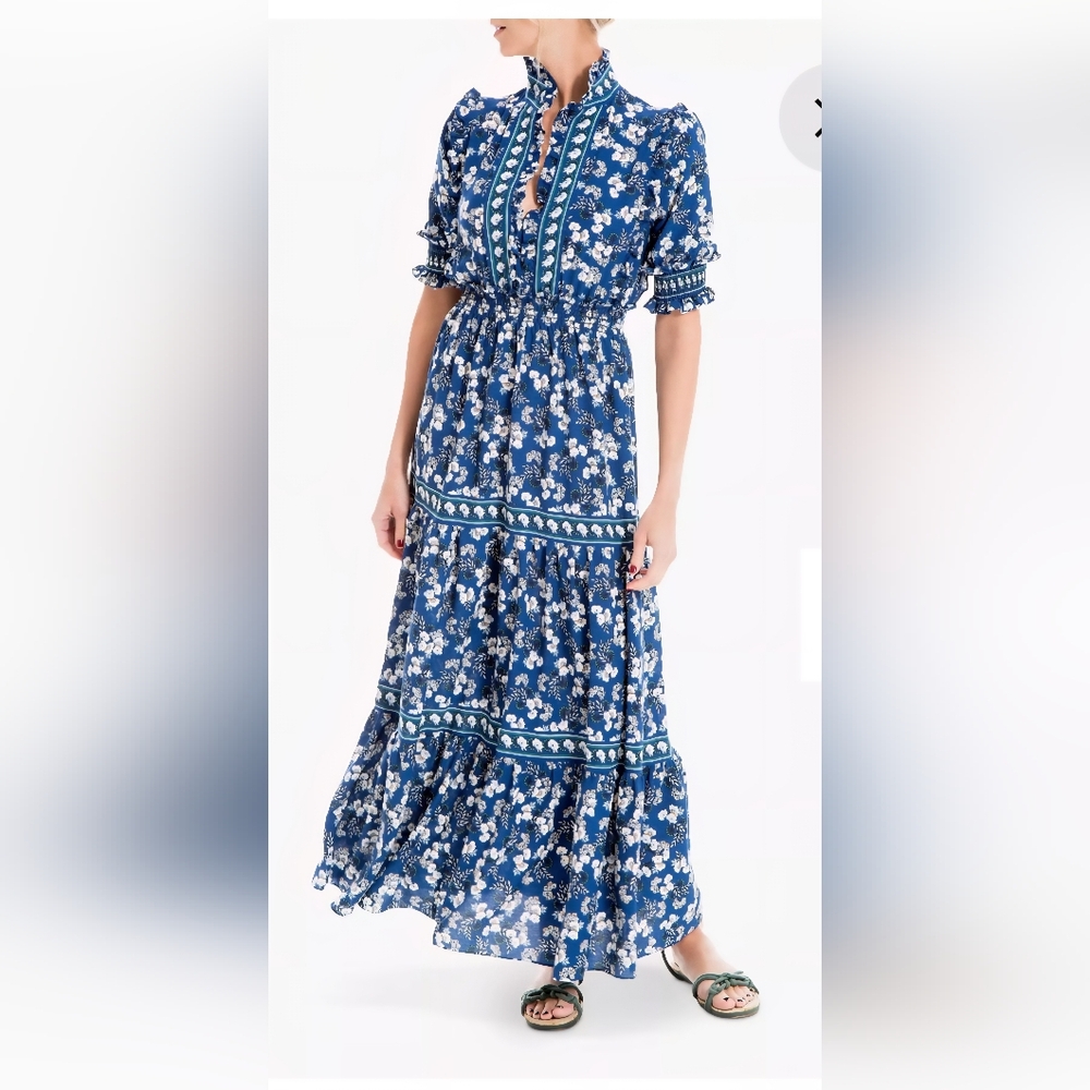 Floral Blue Maxi Dress . Max StudioMaxi Short Sleeve Floral Print Tiered Dress. - Picture 5 of 8